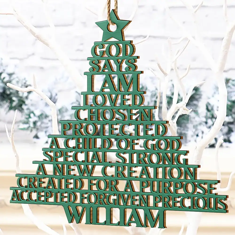 God Says You Are Loved Chosen - Personalized Custom Shaped Wooden Ornament - Image 4