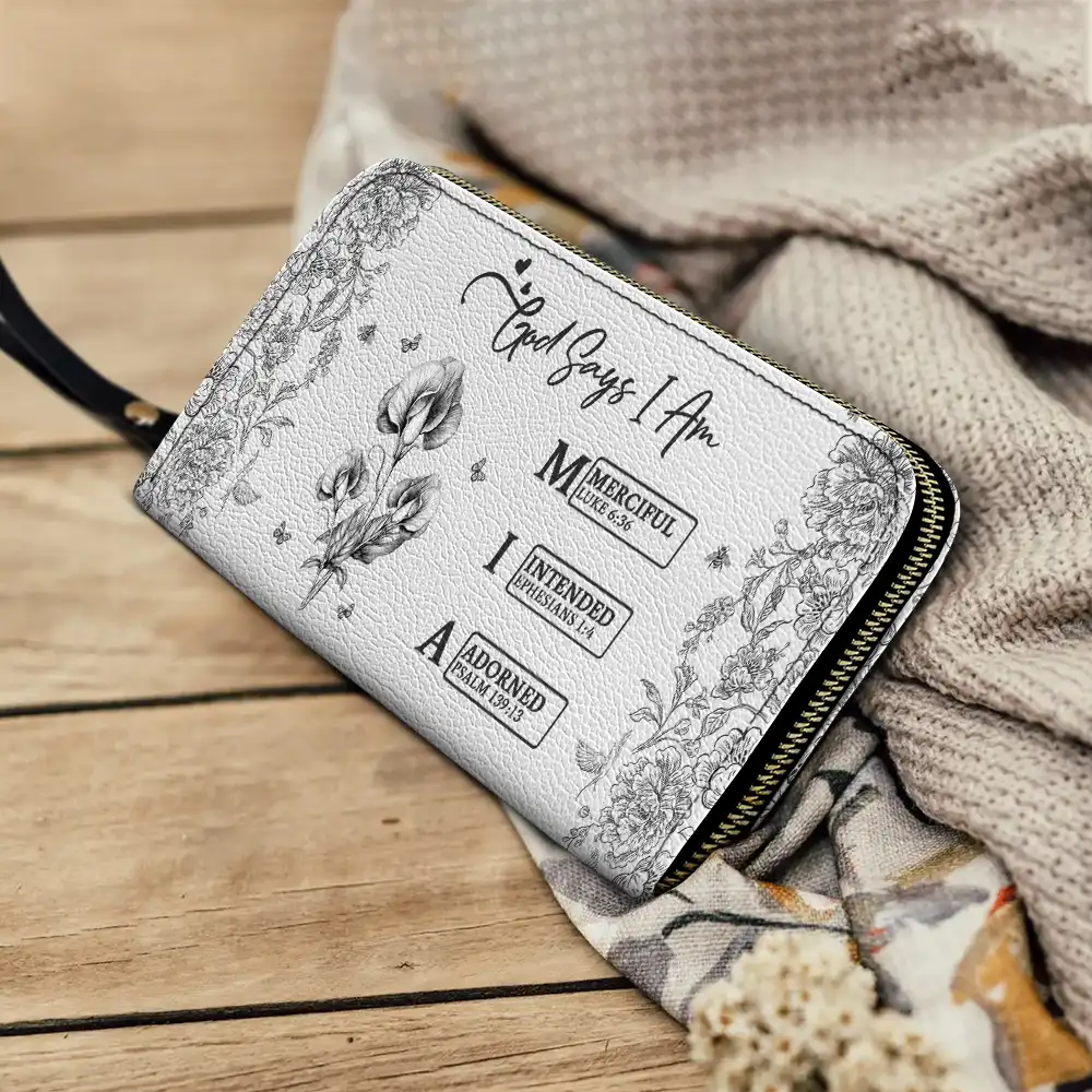 God Says You Are Toile Pattern - Personalized Leather Long Wallet - Image 4