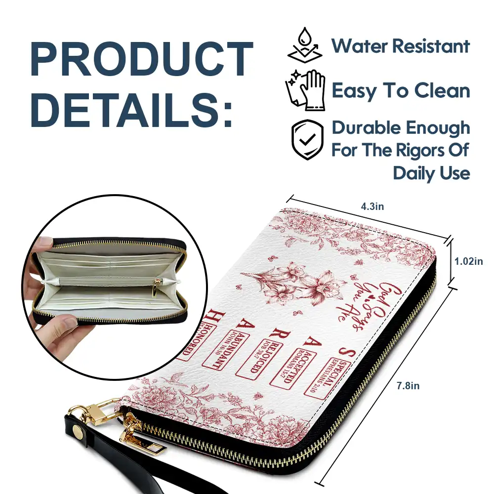 God Says You Are Toile Pattern - Personalized Leather Long Wallet - Image 6