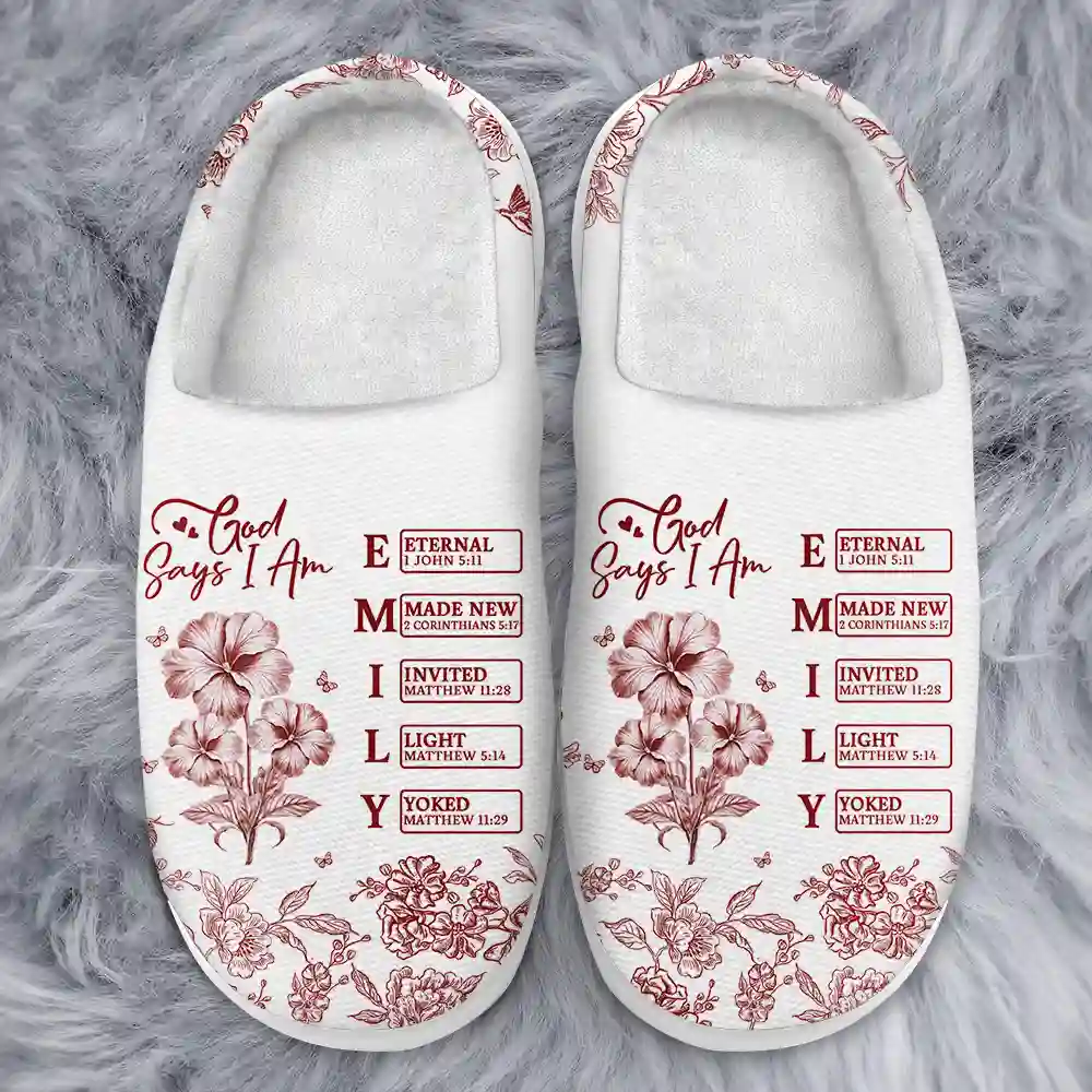 God Says You Are Toile Style - Personalized Fluffy Slippers - Image 3