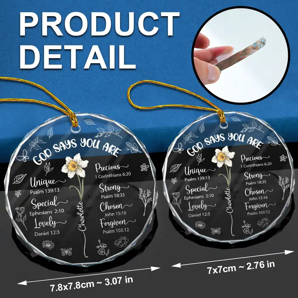 God Says You Are Unique Special Lovely Birth Month Flower - Personalized Circle Glass Ornament - Image 6