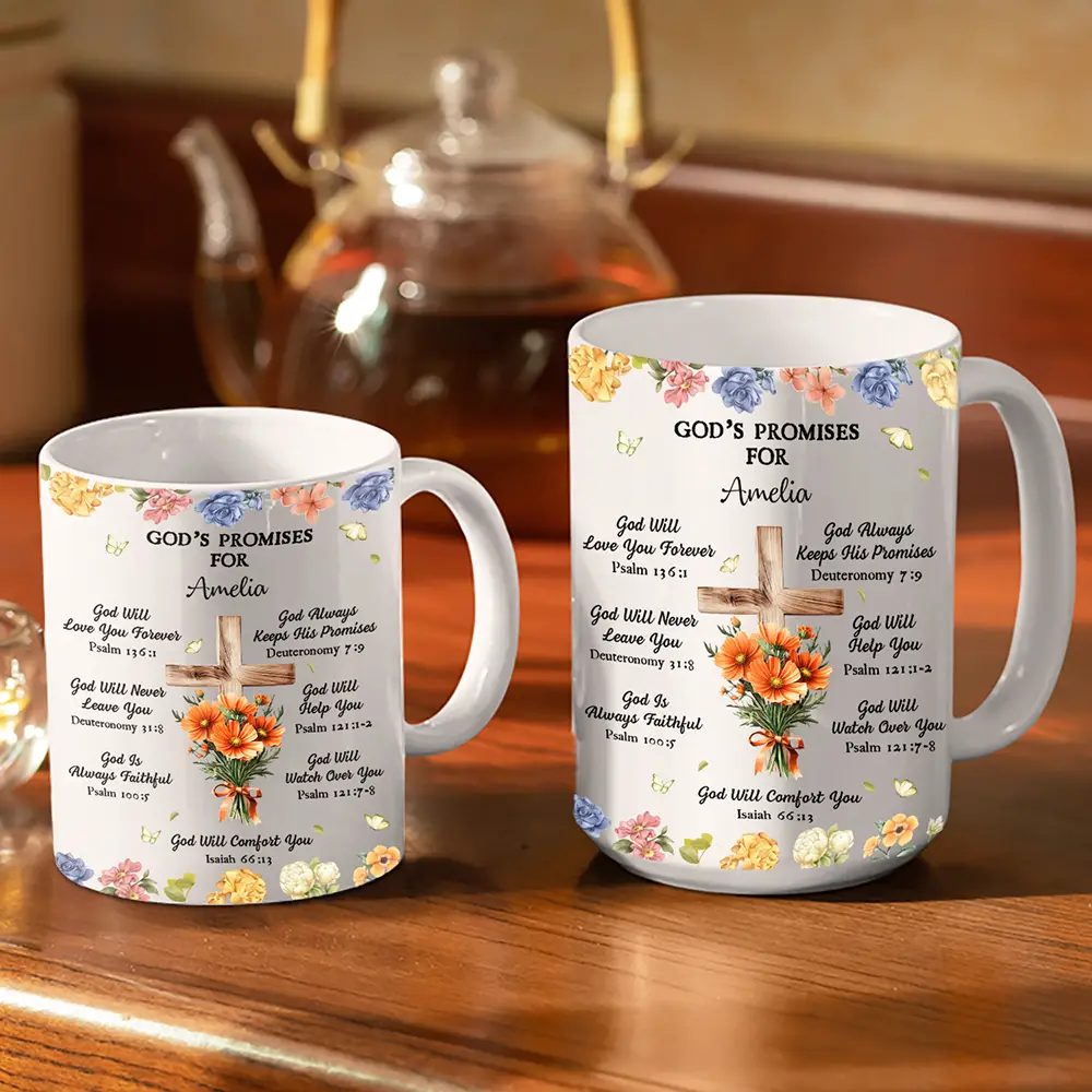 God's Promises Birth Flower Bouquet - Personalized White Edge-to-Edge Mug - Image 3