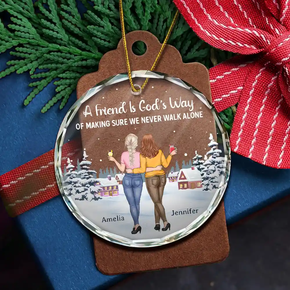 God's Way Of Making Sure We Never Walk Alone - Personalized Circle Glass Ornament - Image 5
