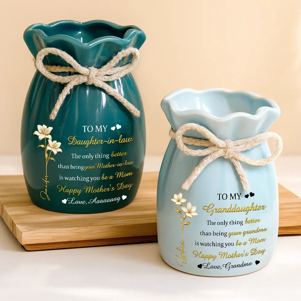 Gold Flower Infinity Watching You Be A Mom - Personalized Ribbon Tie Flower Vase - Image 3