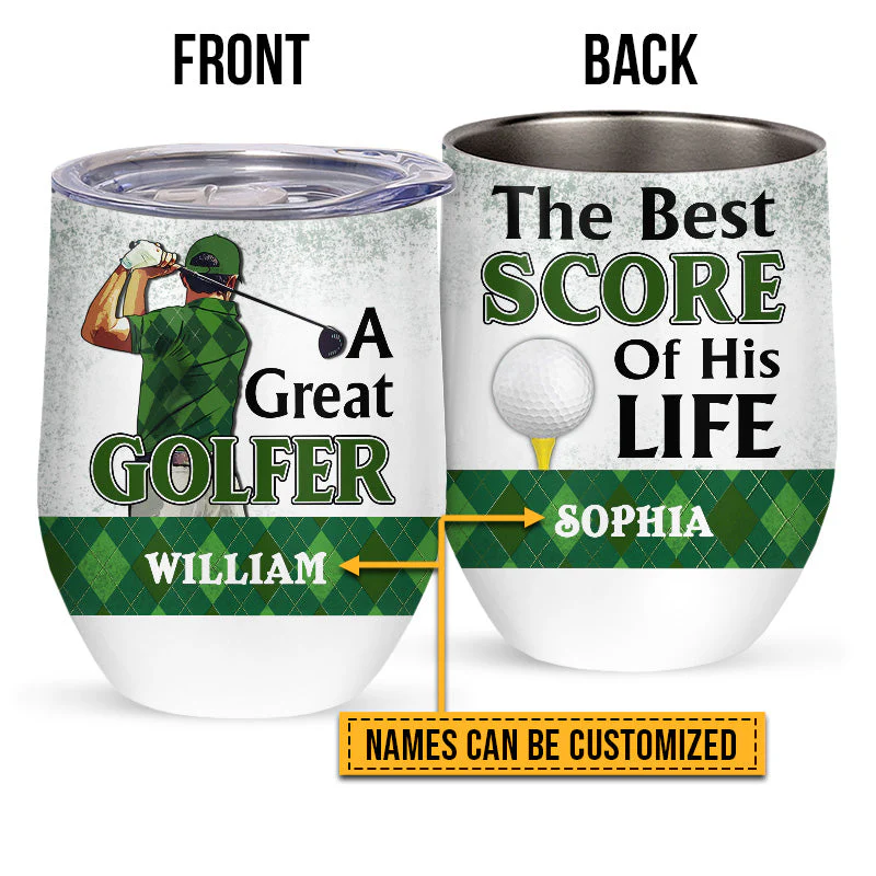 Golf Couple Golfer Best Score Custom Wine Tumbler, Couple Gift - Image 2