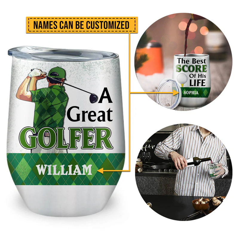 Golf Couple Golfer Best Score Custom Wine Tumbler, Couple Gift - Image 4