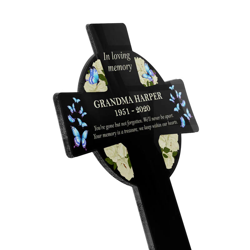 Gone But Not Forgotten - Memorial Gift - Personalized Custom Cross Acrylic Plaque Stake - Image 3