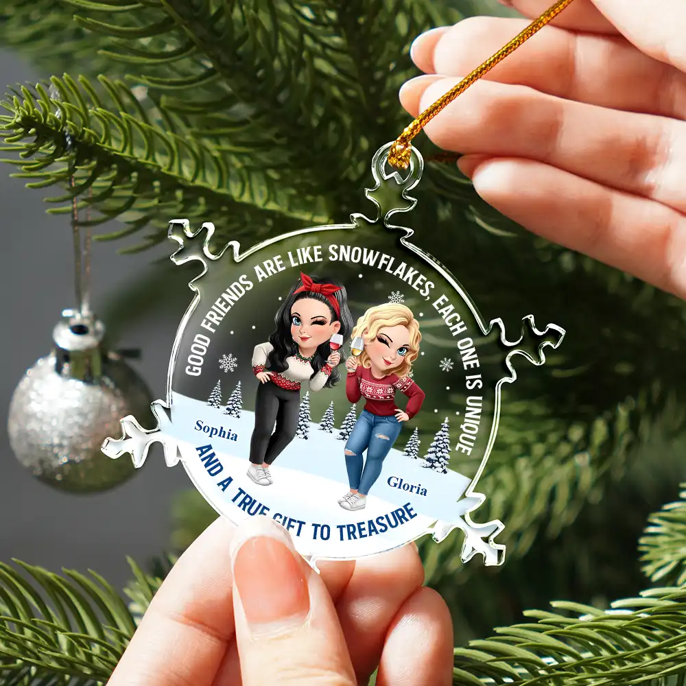 Good Friends Are Like Snowflakes - Personalized Snowflakes Shaped Glass Ornament - Image 2