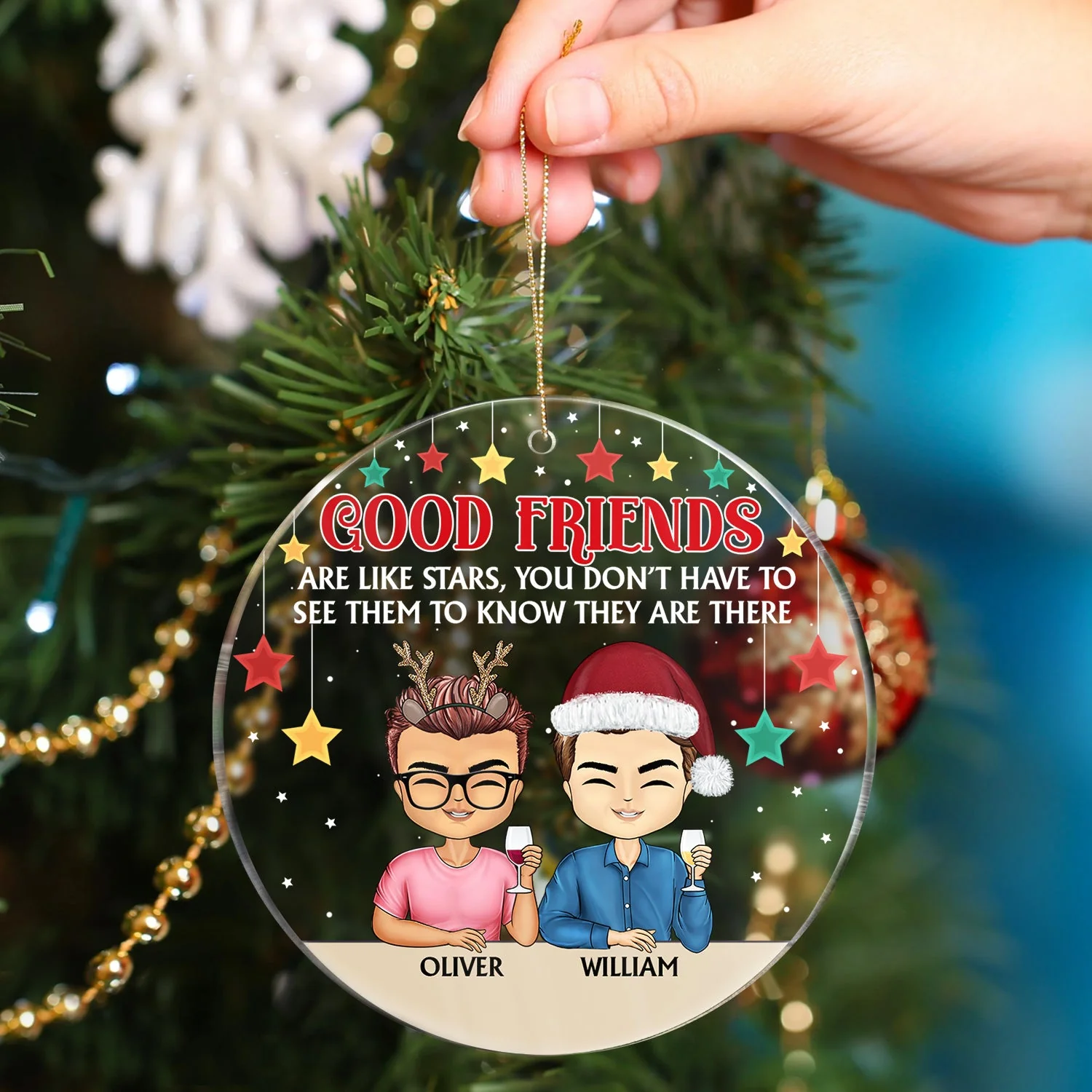 Good Friends Are Like Stars - Christmas Gifts For Besties, Best Friends - Personalized Circle Acrylic Ornament - Image 4