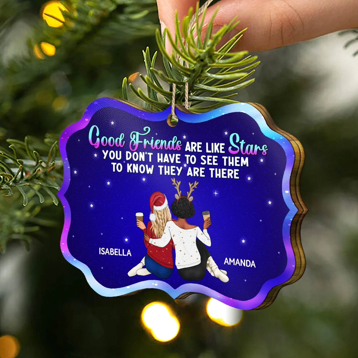 Good Friends Are Like Stars - Christmas Gifts For Besties, Best Friends - Personalized Medallion Wooden Ornament - Image 2