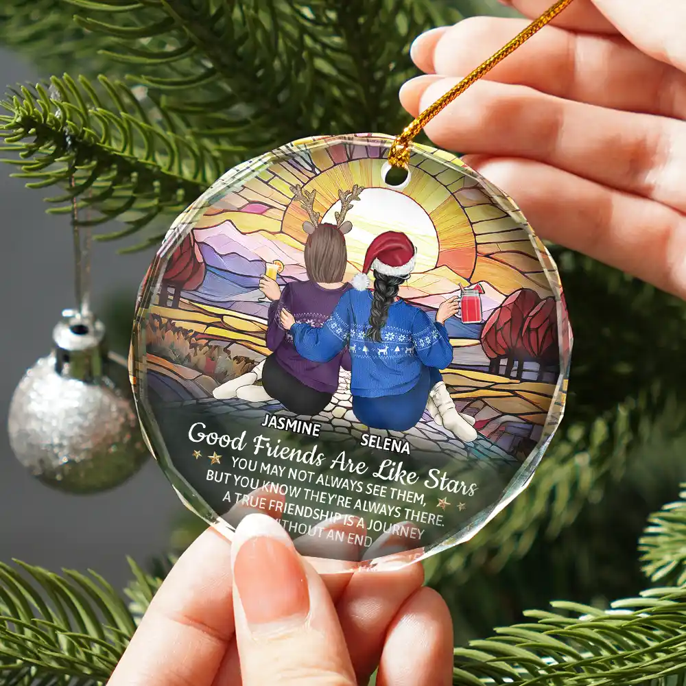 Good Friends Are Like Stars - Personalized Circle Glass Ornament - Image 2