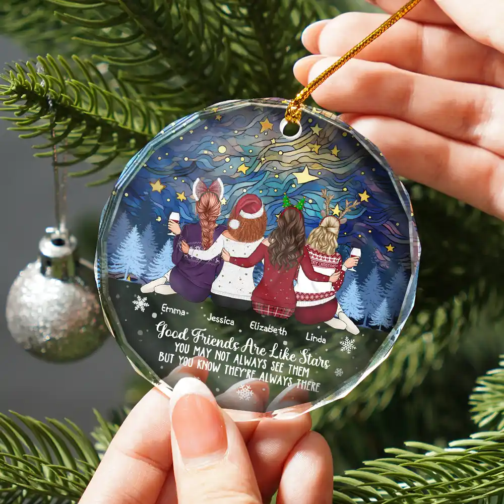 Good Friends Are Like Stars - Personalized Circle Glass Ornament - Image 2