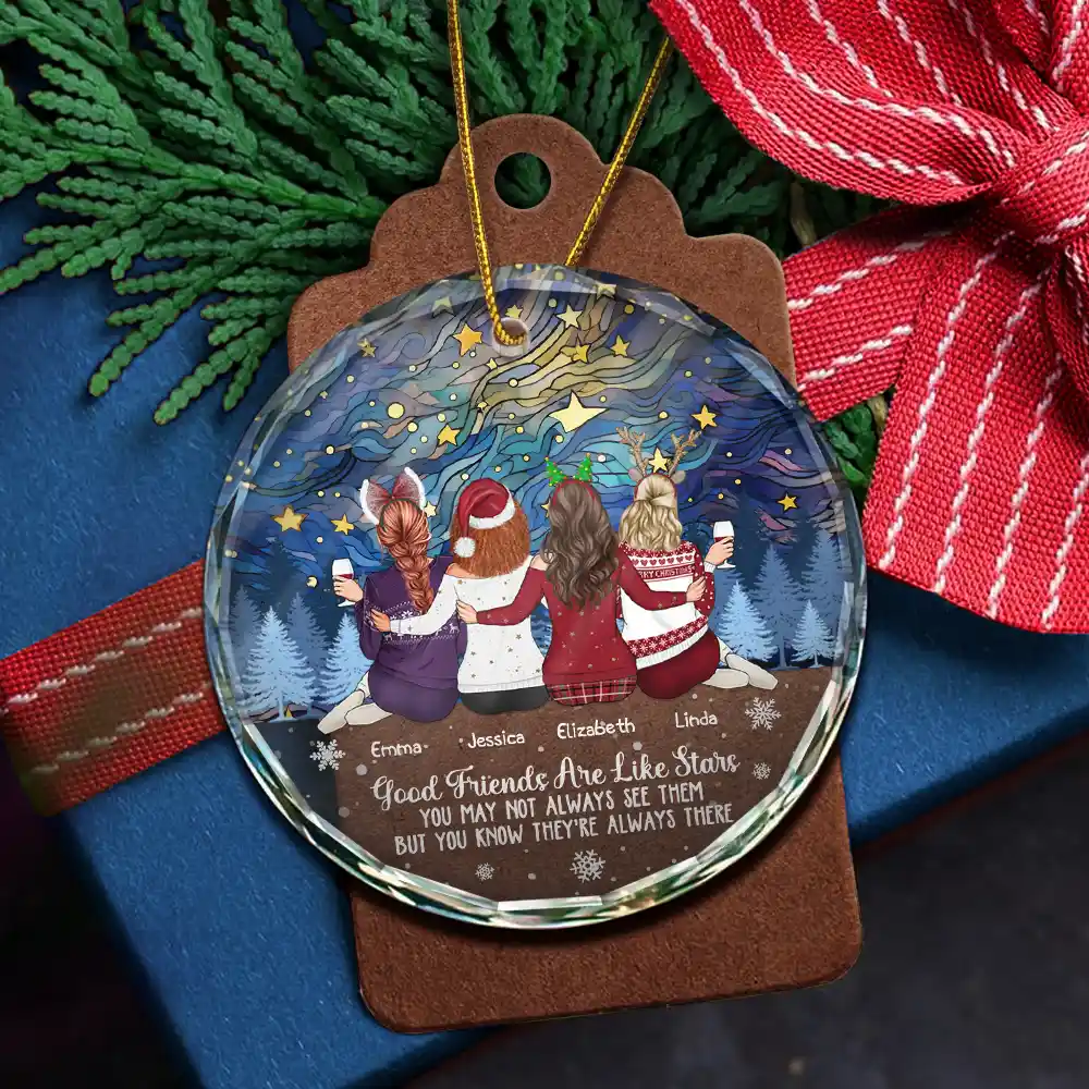 Good Friends Are Like Stars - Personalized Circle Glass Ornament - Image 5