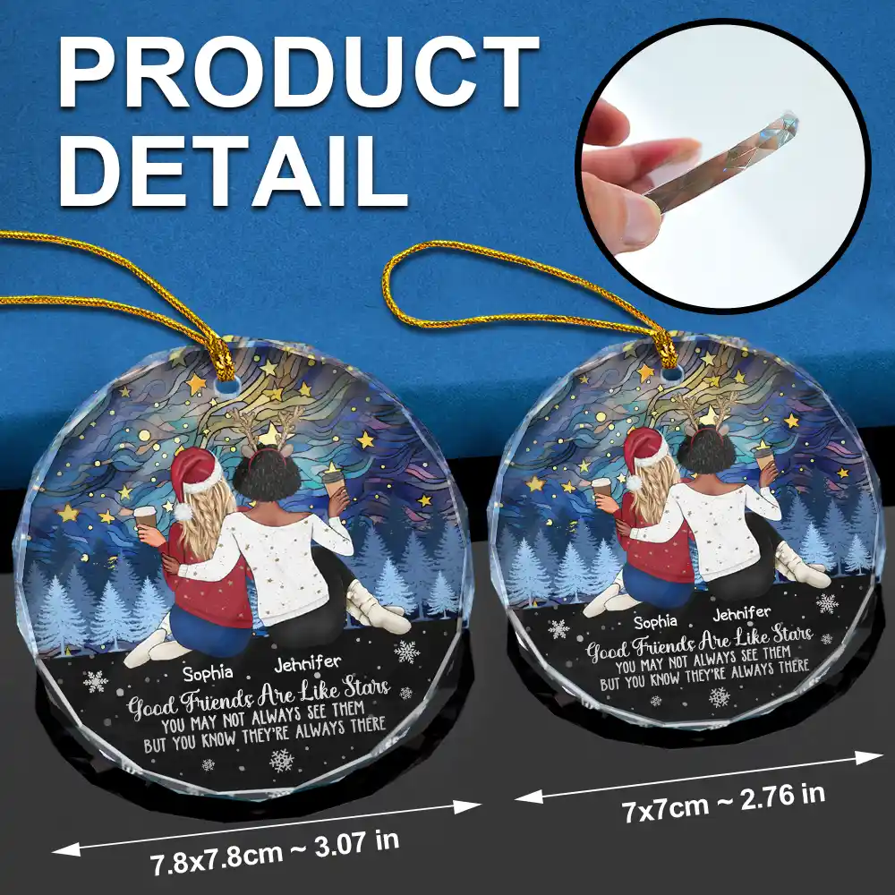 Good Friends Are Like Stars - Personalized Circle Glass Ornament - Image 6