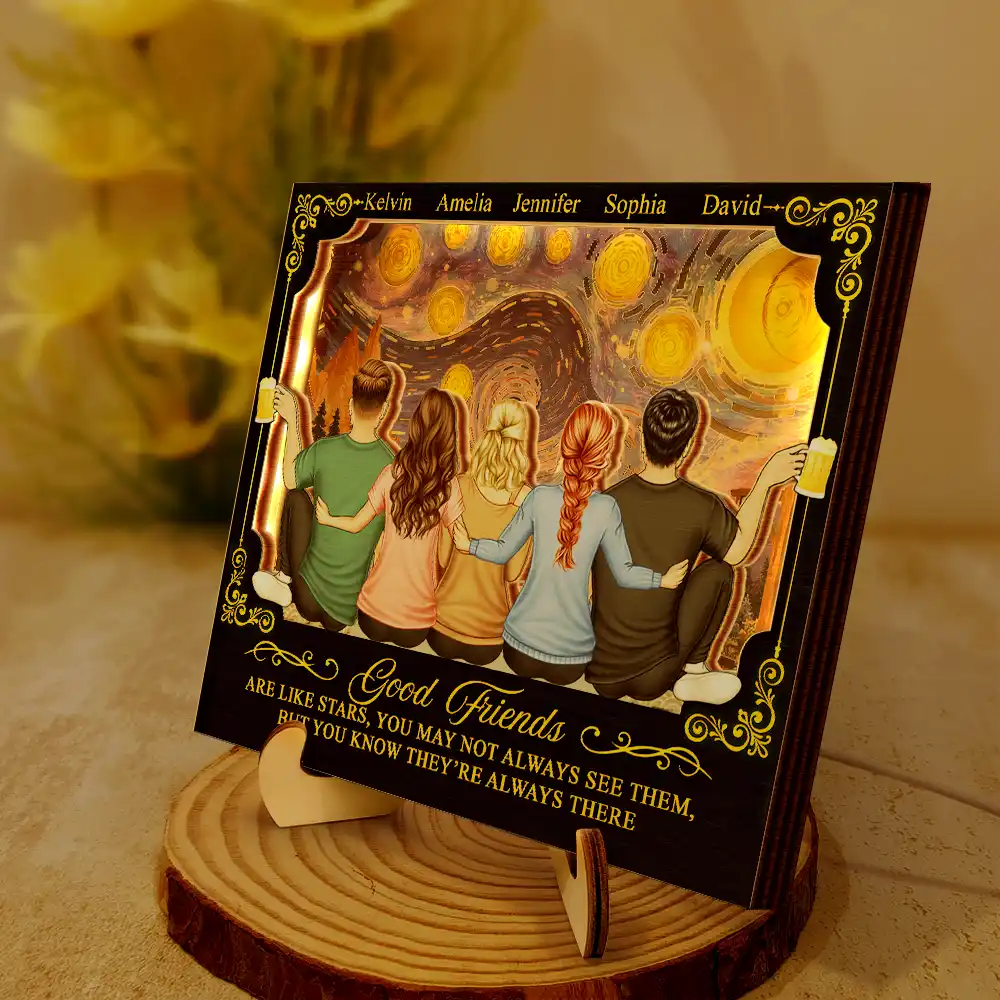 Good Friends Are Like Stars - Personalized LED Light Wooden Plaque - Image 2