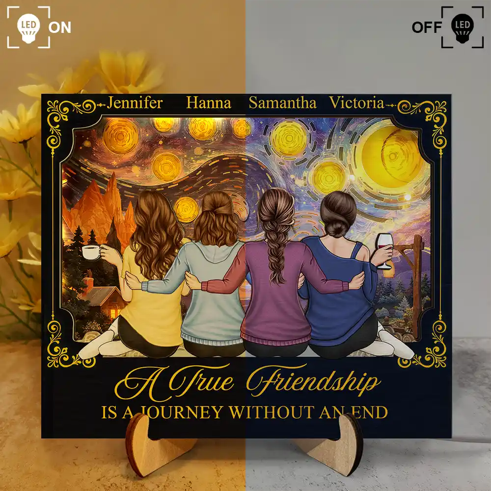 Good Friends Are Like Stars - Personalized LED Light Wooden Plaque - Image 3