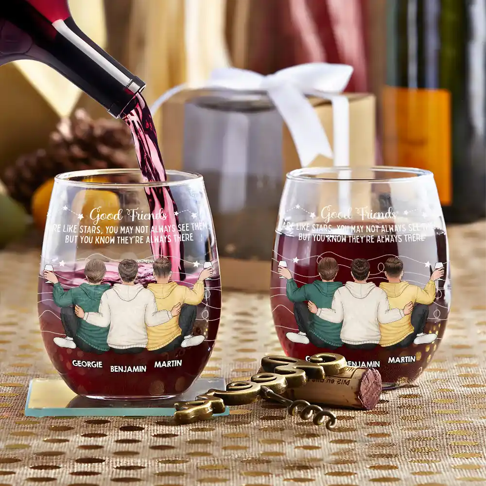 Good Friends Are Like Stars - Personalized Stemless Wine Glass - Image 4