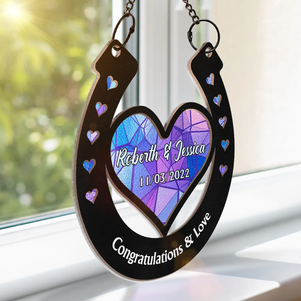 Good Luck Wedding Horseshoe - Personalized Window Hanging Suncatcher Ornament - Image 3