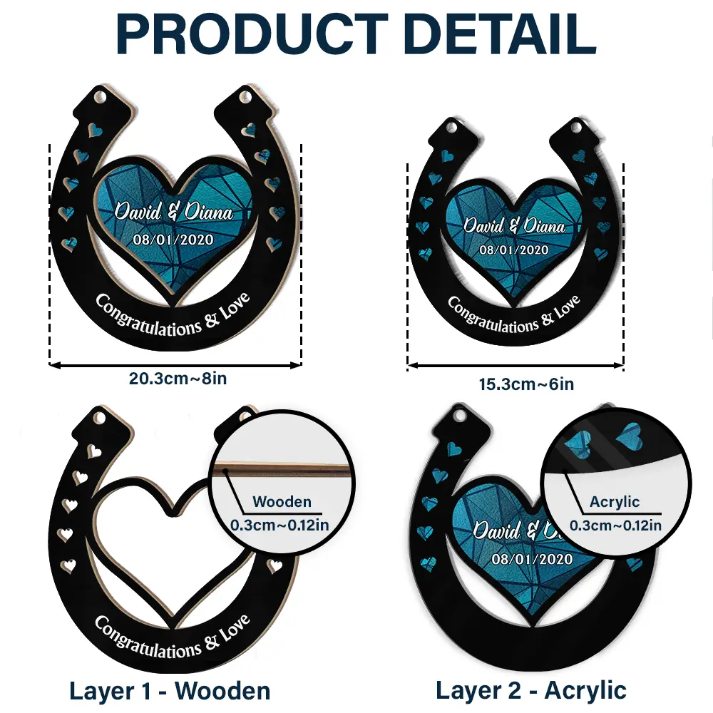 Good Luck Wedding Horseshoe - Personalized Window Hanging Suncatcher Ornament - Image 5