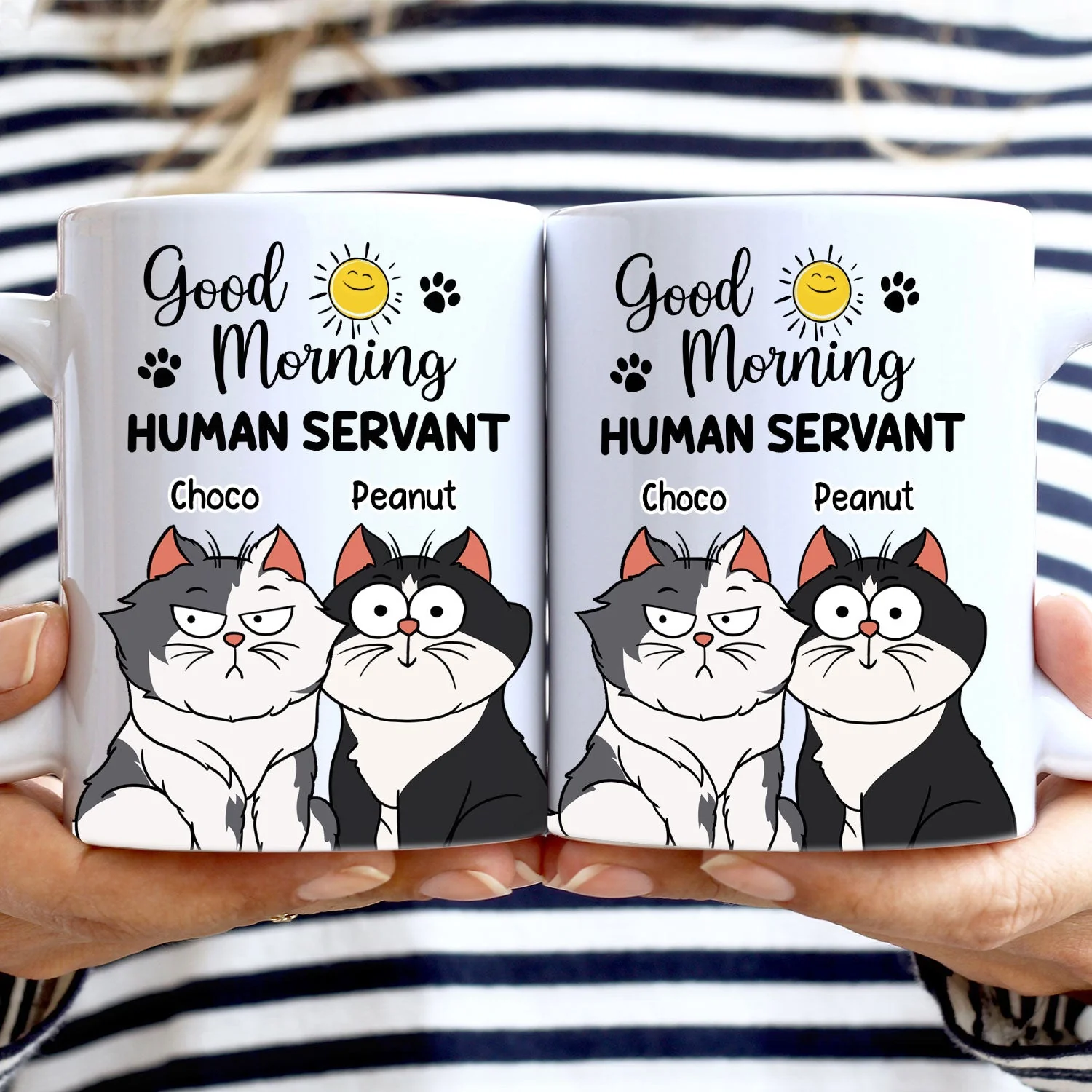 Good Morning Human Servant Cartoon Cats - Gift For Cat Lovers - Personalized White Edge-to-Edge Mug - Image 2