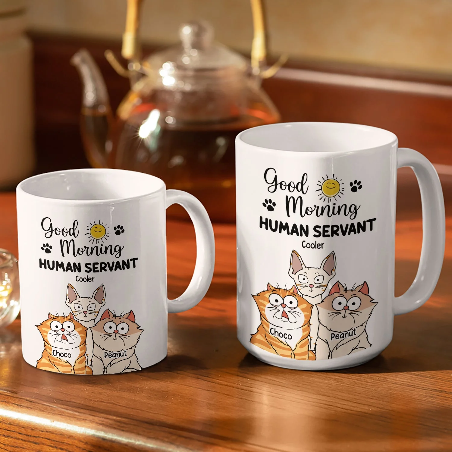 Good Morning Human Servant Cartoon Cats - Gift For Cat Lovers - Personalized White Edge-to-Edge Mug - Image 3