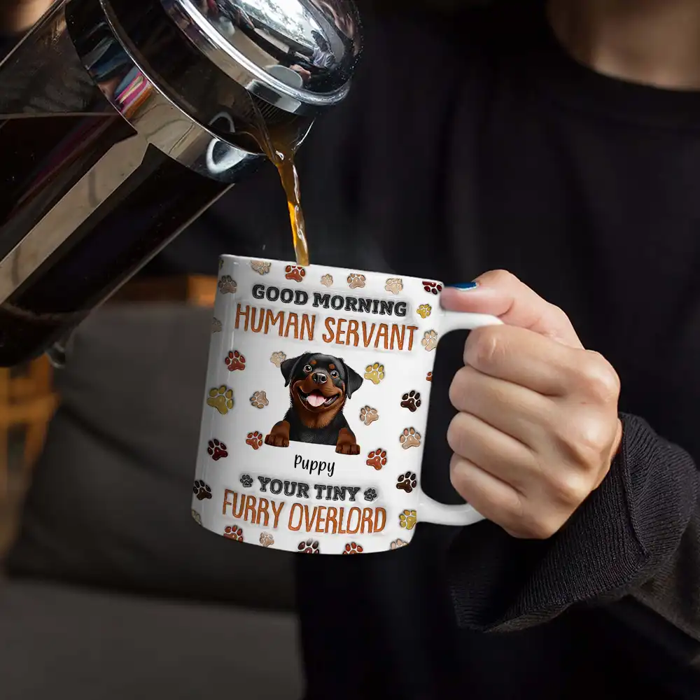 Good Morning Human Servant Funny Cat - 3D Inflated Effect Printed Mug, Personalized White Edge-to-Edge Mug - Image 4