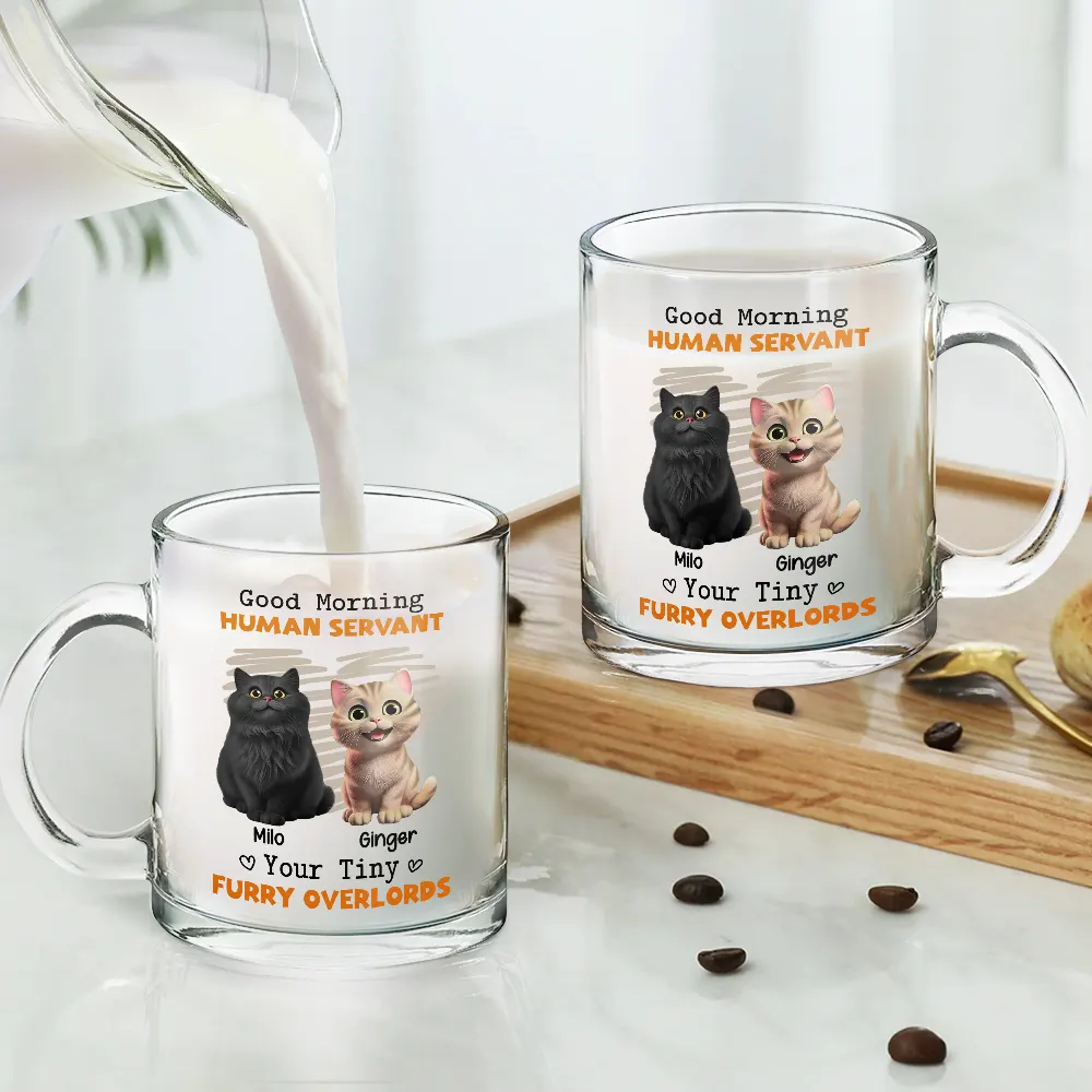 Good Morning Human Servant Funny Cat - Personalized Glass Mug - Image 4