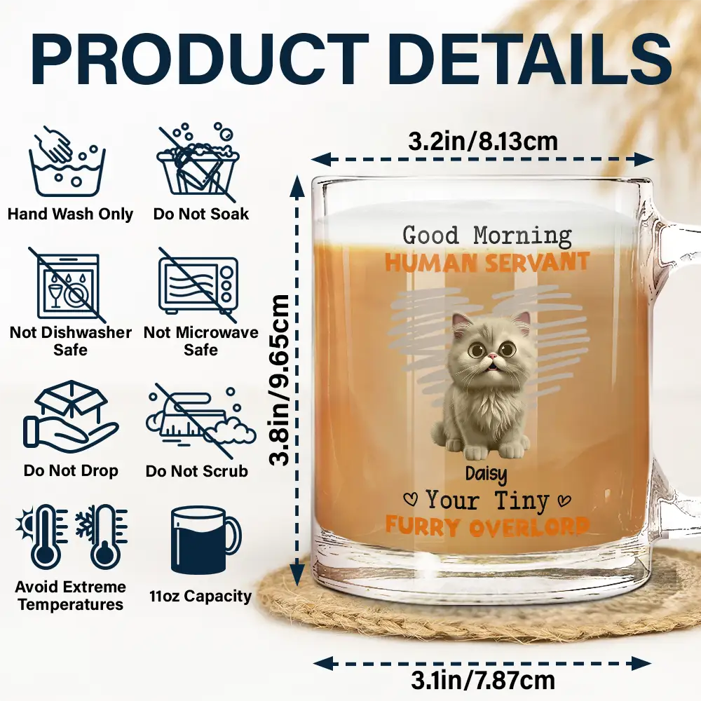 Good Morning Human Servant Funny Cat - Personalized Glass Mug - Image 5