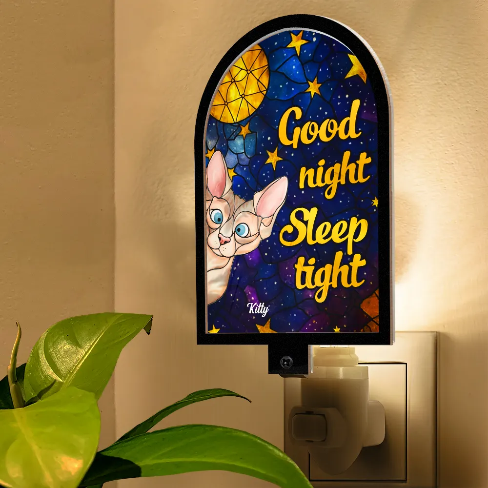 Good Night Sleep Tight Peeking Cat - Personalized Plug-in Night Light - Image 5