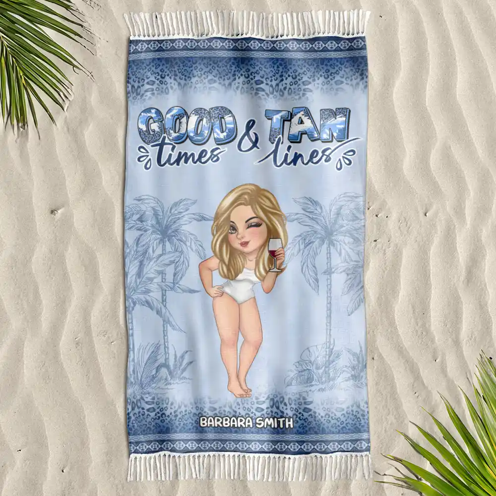 Good Times And Tan Lines - Personalized Turkish Beach Towel - Image 2