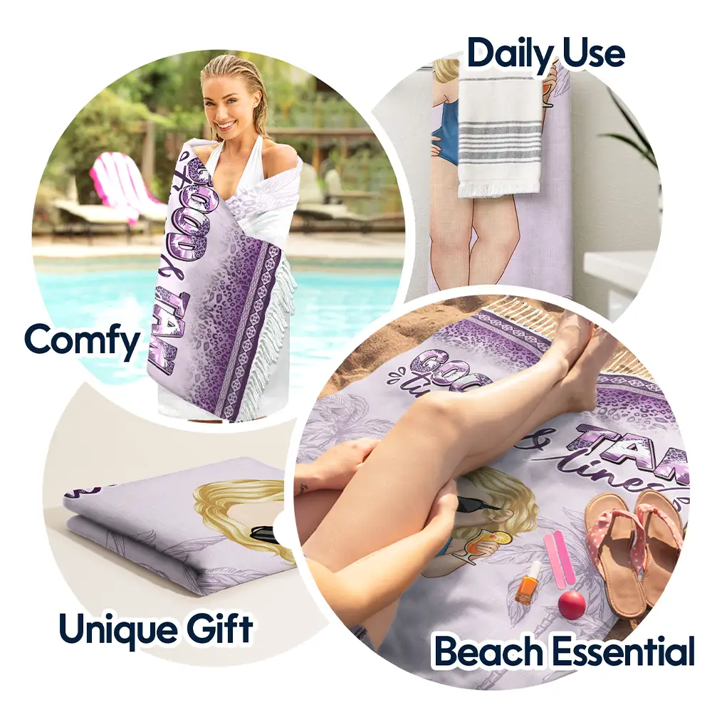 Good Times And Tan Lines - Personalized Turkish Beach Towel - Image 4