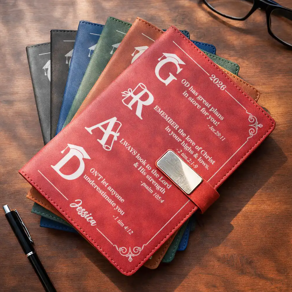 Grad Monogram With Faith-Filled Inspiration - Personalized Leather Notebook Set - Image 3