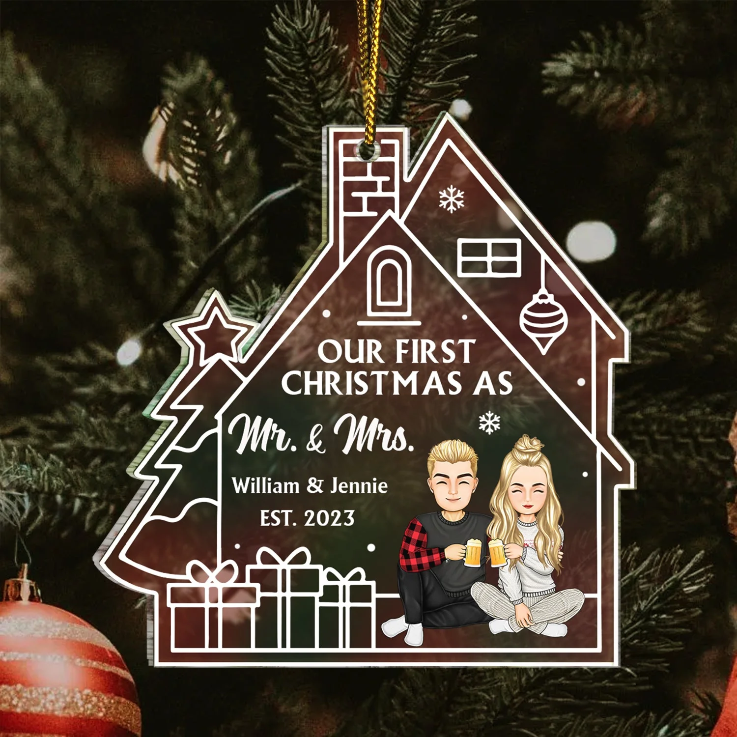 Gradient Our First Christmas - Gift For Couples - Personalized Custom Shaped Acrylic Ornament - Image 3
