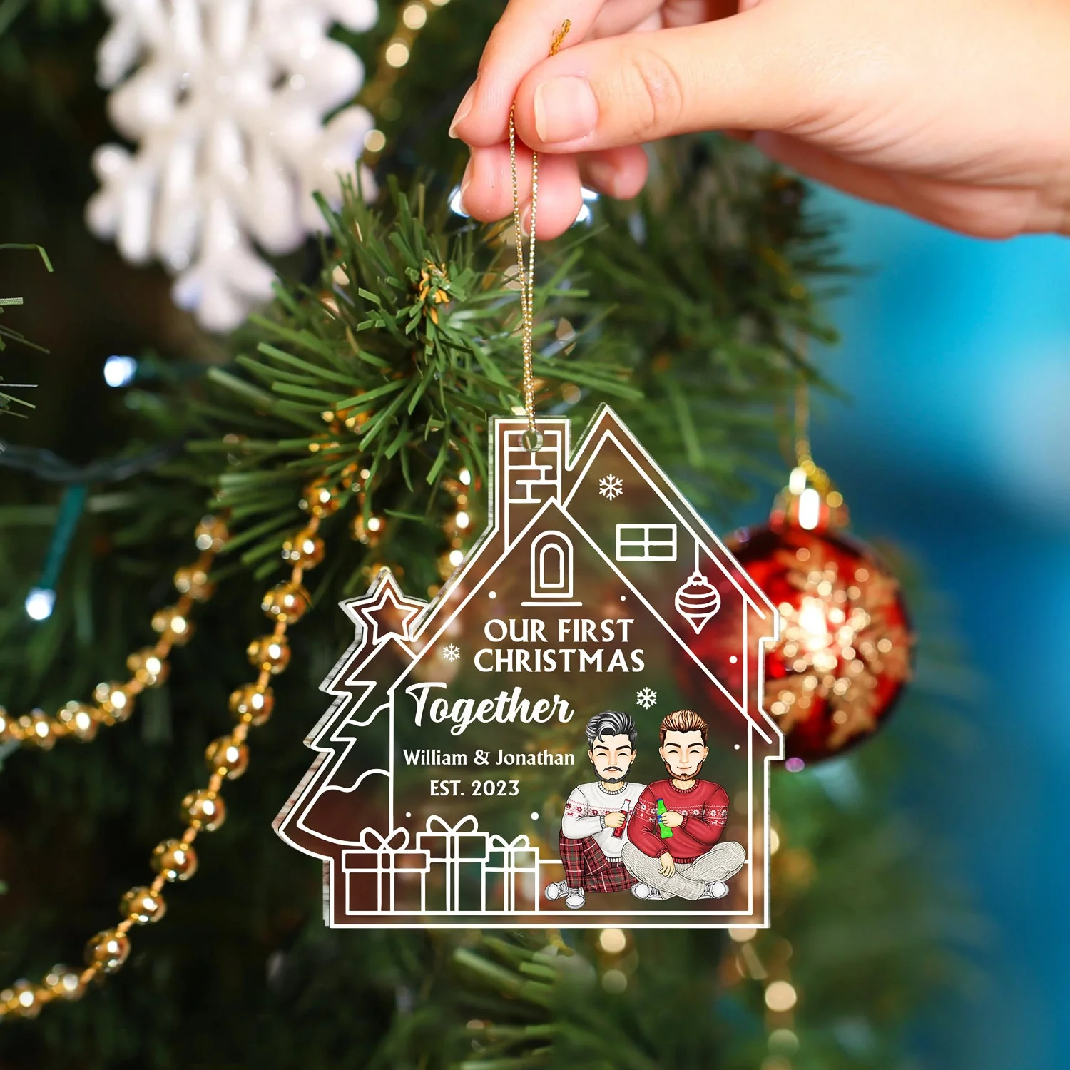 Gradient Our First Christmas - Gift For Couples - Personalized Custom Shaped Acrylic Ornament - Image 4