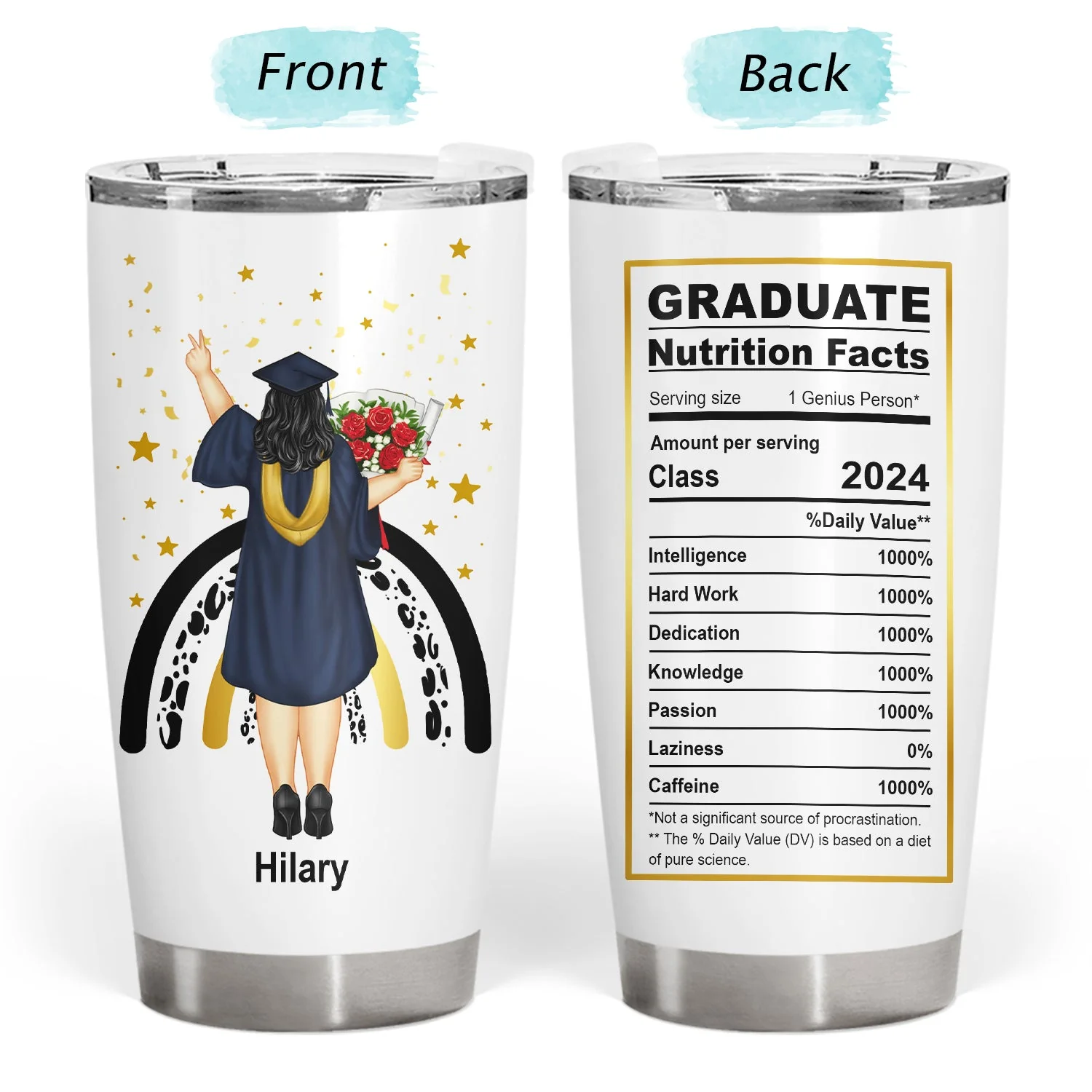 Graduate Nutrition Facts - Graduation Gift - Personalized Tumbler - Image 3