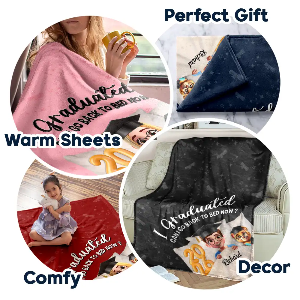 Graduated Can I Go Back To Bed Now 3D Effect - Personalized Fleece Blanket, Sherpa Blanket - Image 7