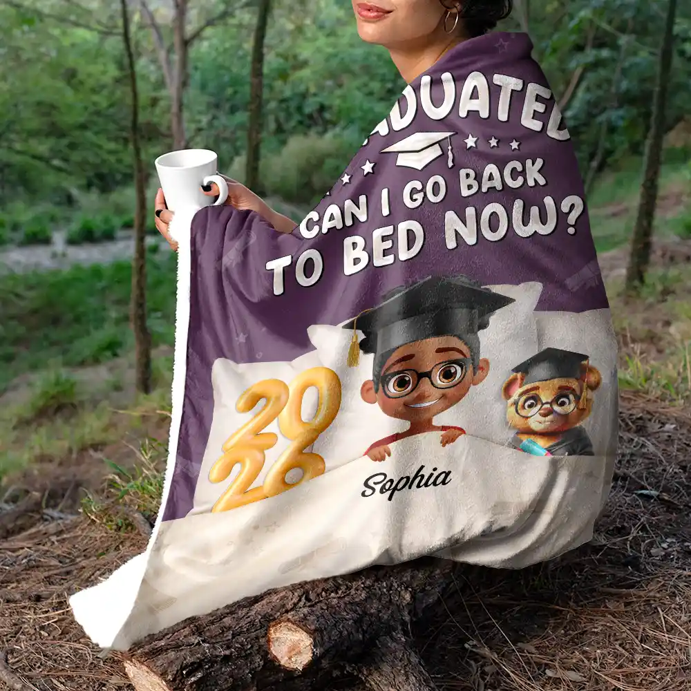 Graduated Can I Go Back To Bed Now - Personalized Fleece Blanket, Sherpa Blanket - Image 5