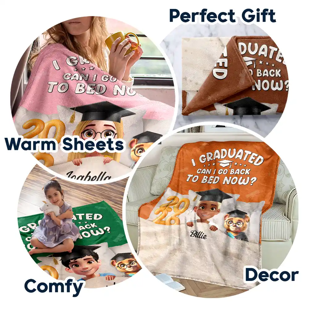 Graduated Can I Go Back To Bed Now - Personalized Fleece Blanket, Sherpa Blanket - Image 7