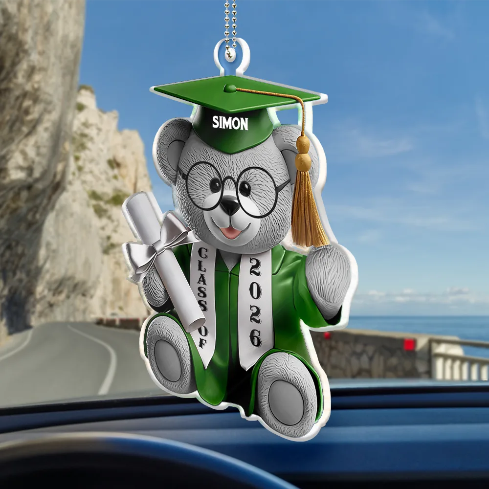 Graduation Bear 3D Effect - Personalized Acrylic Car Hanger - Image 2
