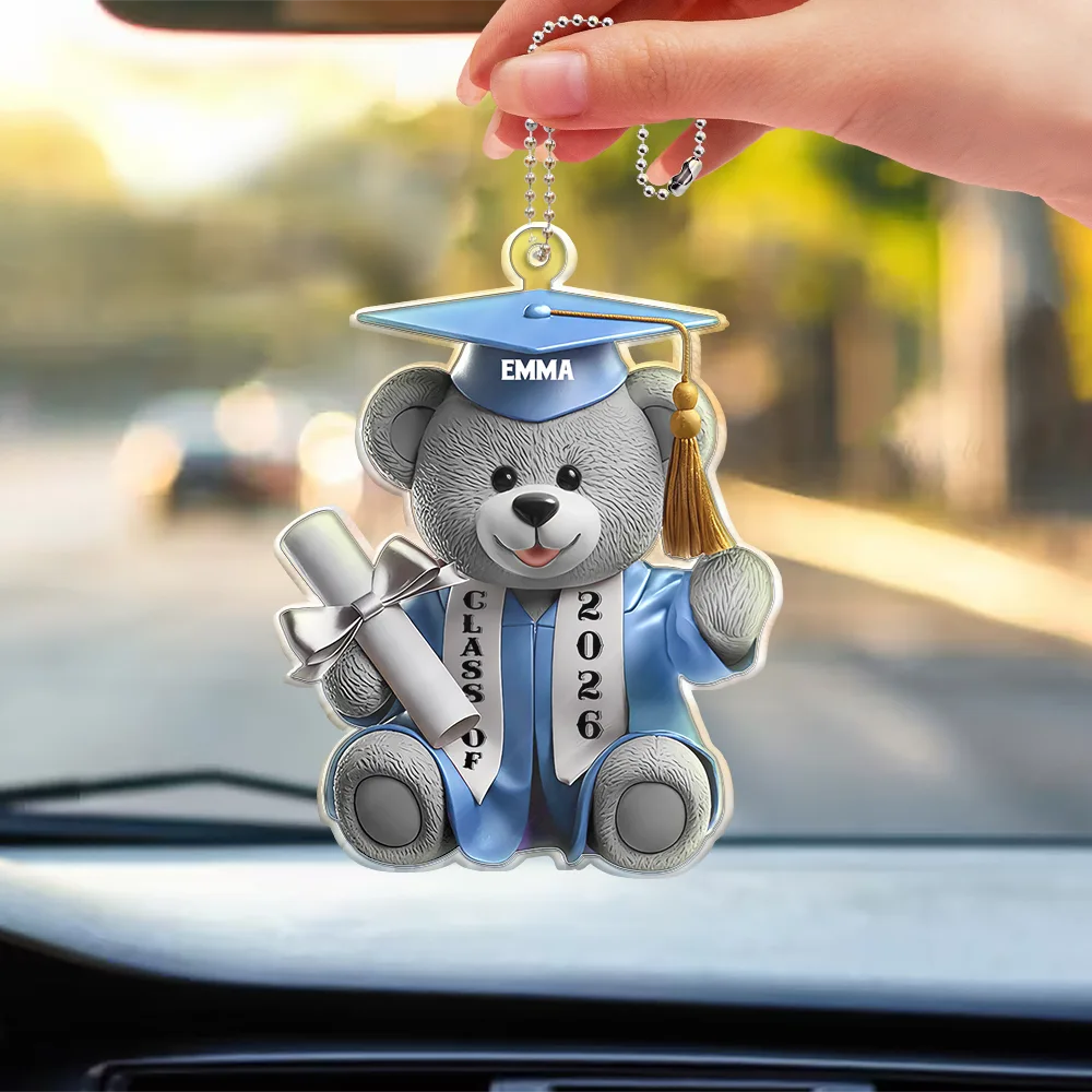 Graduation Bear 3D Effect - Personalized Acrylic Car Hanger - Image 3