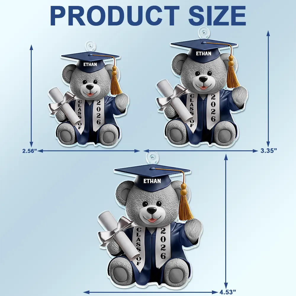 Graduation Bear 3D Effect - Personalized Acrylic Car Hanger - Image 4
