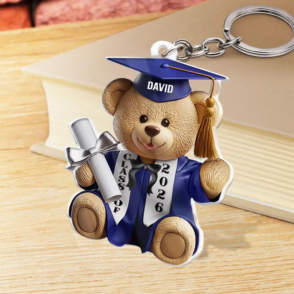 Graduation Bear 3D Effect - Personalized Acrylic Keychain - Image 2