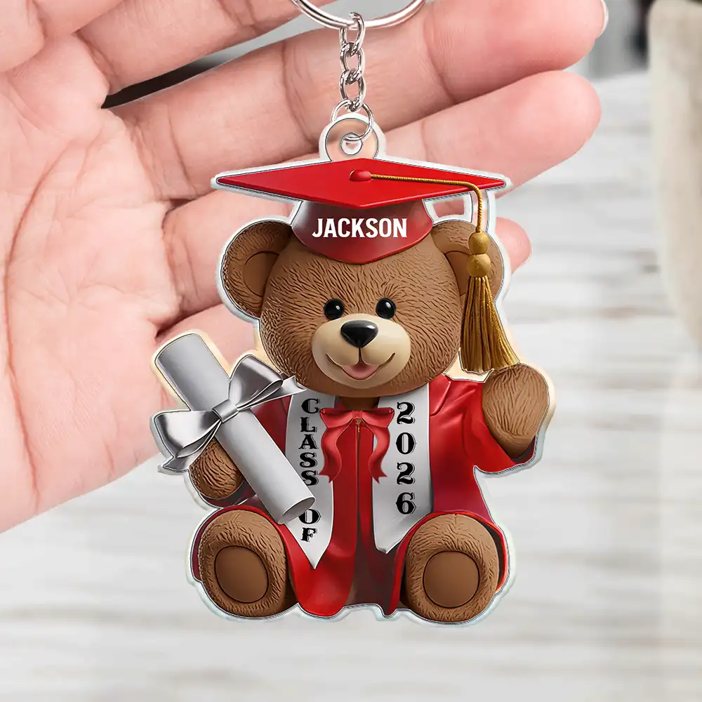 Graduation Bear 3D Effect - Personalized Acrylic Keychain - Image 4