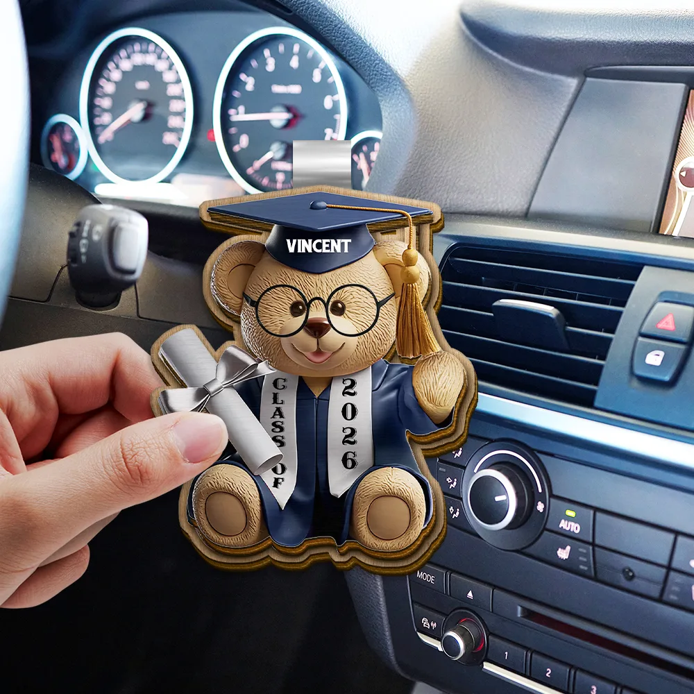 Graduation Bear 3D Effect - Personalized Custom Shaped Car Visor Clip - Image 3
