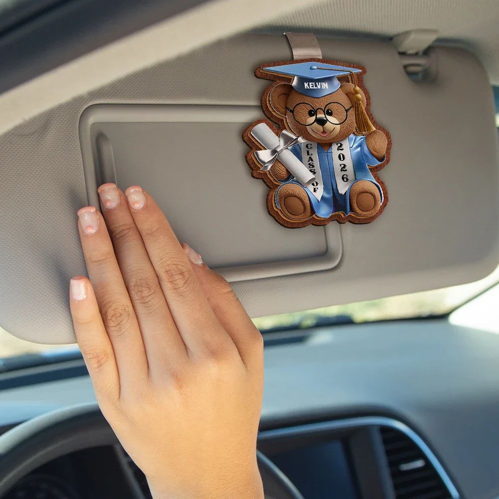 Graduation Bear 3D Effect - Personalized Custom Shaped Car Visor Clip - Image 4