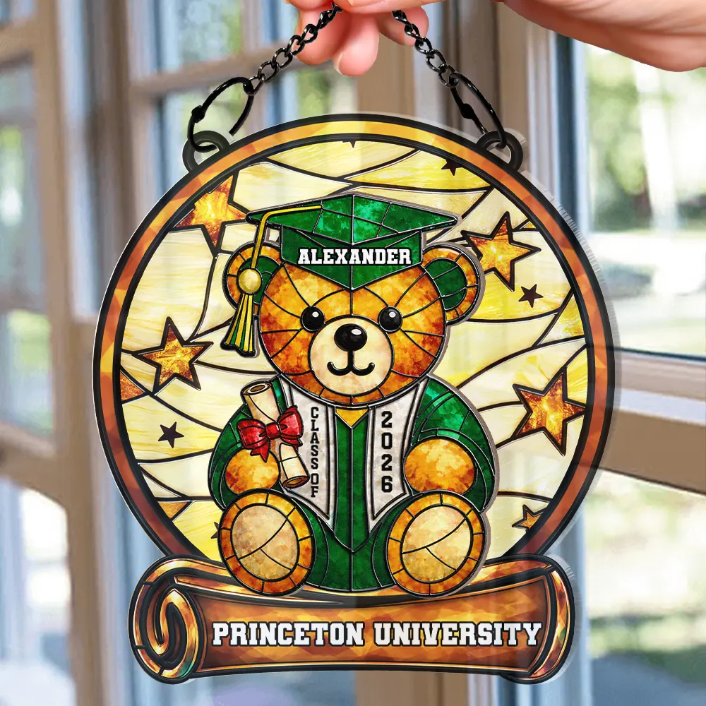 Graduation Bear - Personalized Window Hanging Suncatcher Ornament - Image 3