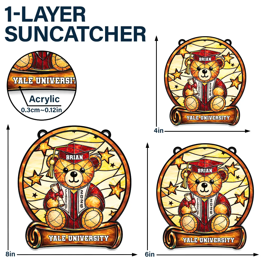 Graduation Bear - Personalized Window Hanging Suncatcher Ornament - Image 6
