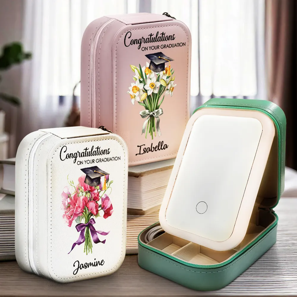 Graduation Birth Flower Bouquet - Personalized Makeup Box With LED Mirror - Image 2