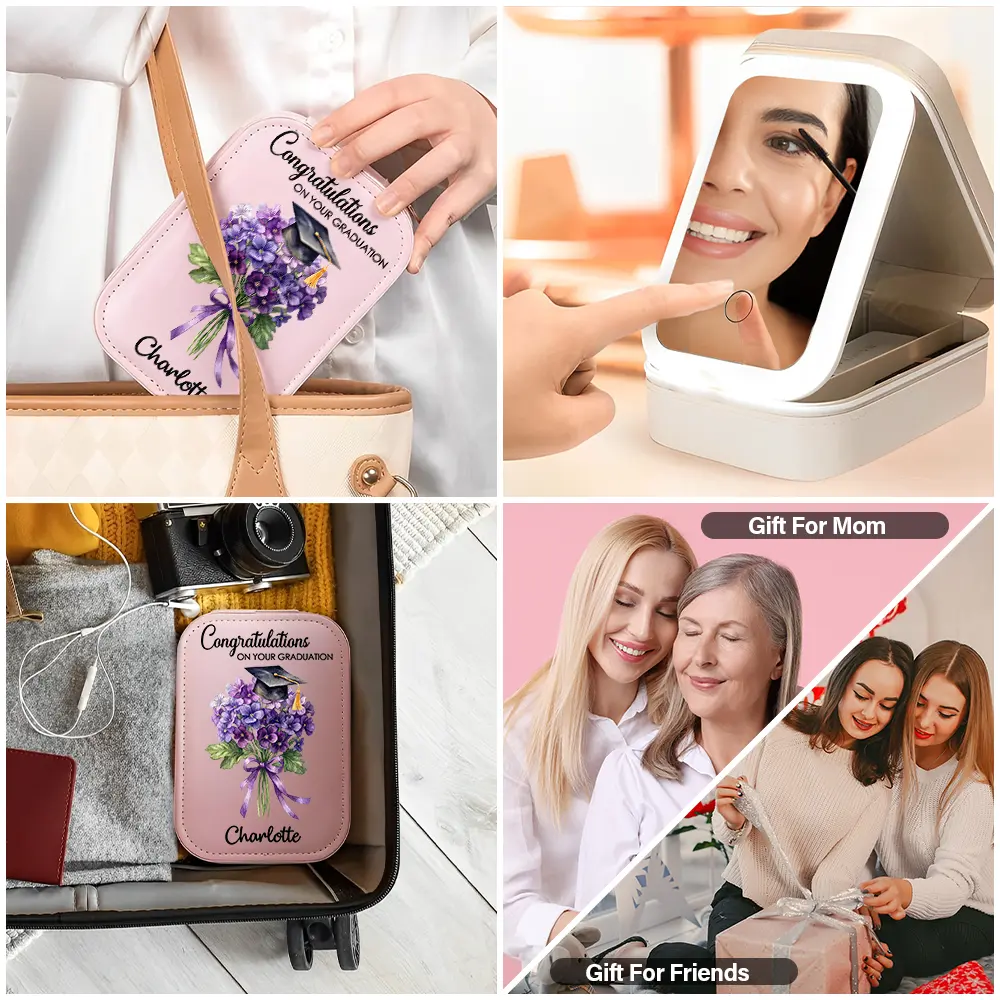 Graduation Birth Flower Bouquet - Personalized Makeup Box With LED Mirror - Image 5