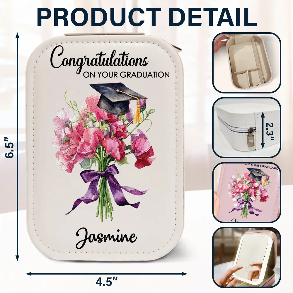 Graduation Birth Flower Bouquet - Personalized Makeup Box With LED Mirror - Image 6